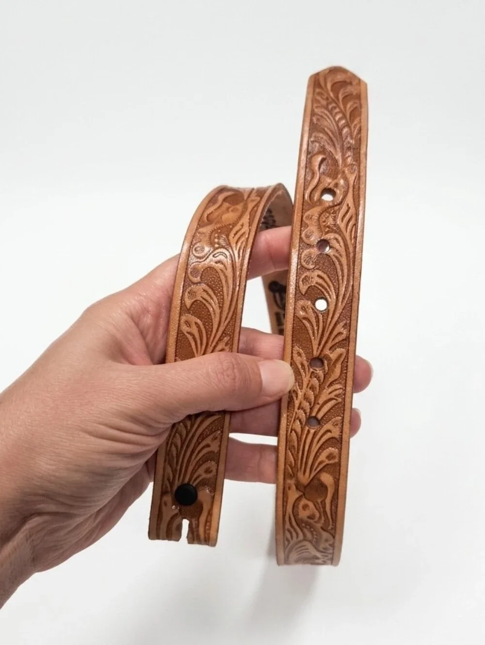 Vintage Justin Kids Size 22 Tooled Leather Western Belt Strap No Buckle Made in